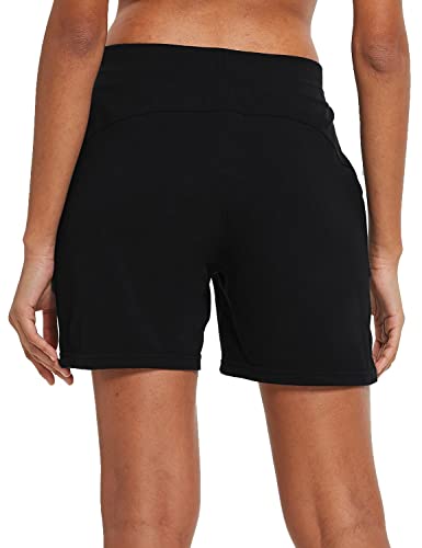 Image of BALEAF Women's Cotton Yoga Shorts Sweat Athletic Lounge Beach Shorts Jersey Pull On with Drawstring Pockets Summer