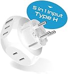 Ceptics Israel, Palestine Travel Plug Adapter - Type H - 5 Input with 20W PD-QC 3.1A Dual USB-C and USB - Light Weight - Perfect for Cell Phones, Laptops, Camera Chargers and More (PTU-14), White