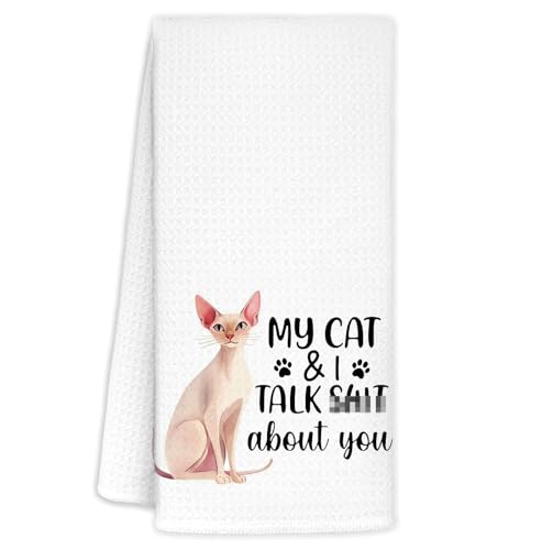 FDHSPAAM Funny Sphynx Cat Kitchen Towels, Hairless Cat Gifts, Cats