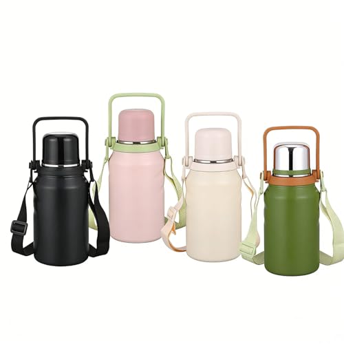 Image of 800 /1200 /1500ml Large Capacity 316 Stainless Steel 3-in-1 Lid Vacuum Insulated Handheld Water Bottle Portable Leak-Proof for Office Sports Outdoor as New Year /Valentines Gifts for Family Friends