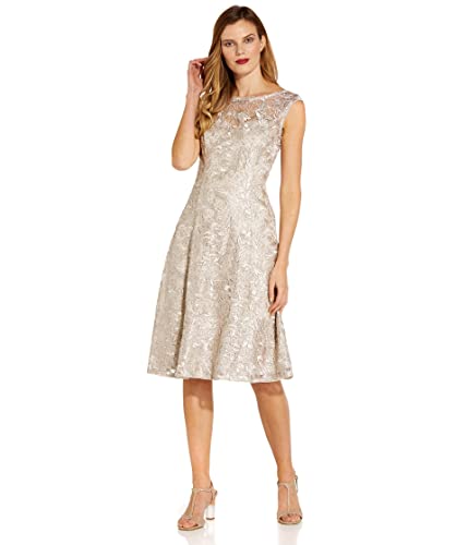 Image of Adrianna Papell Womens Embroidered Midi Cocktail Dress