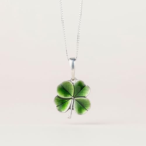 DANFORTH Four Leaf Clover Necklace | Handcast Pewter Shamrock Pendant, 18” Sterling Silver Box Chain | St. Patricks Day Accessories, Made in USA2