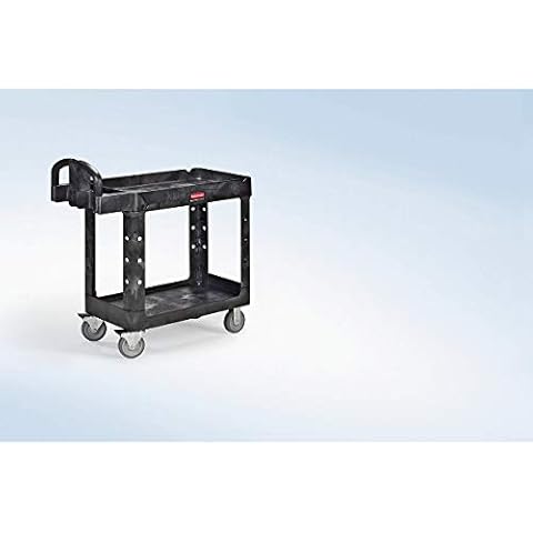 Rubbermaid Commercial Products FG450058 - Carro de trabajo con estantes con bordes S, capacidad de 226 kg, negro Cover