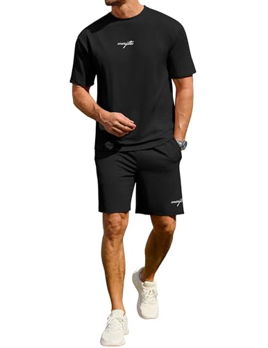 Lexiart メンズ Tシャツとショーツセット オーバーサイズ トールファッション 夏 ツーピース 衣装 ジム カジュアル トラックスーツ ラウンジウェア, ブラック, 3X-Largeの商品画像（Amazon）