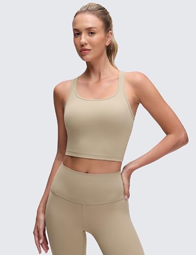 Image of CRZ YOGA Butterluxe Racerback Crop Tank Tops | Light Support, Removable Pads, Yoga, Extremely Soft, Scoop Neck, Longline Sports Bras for Women