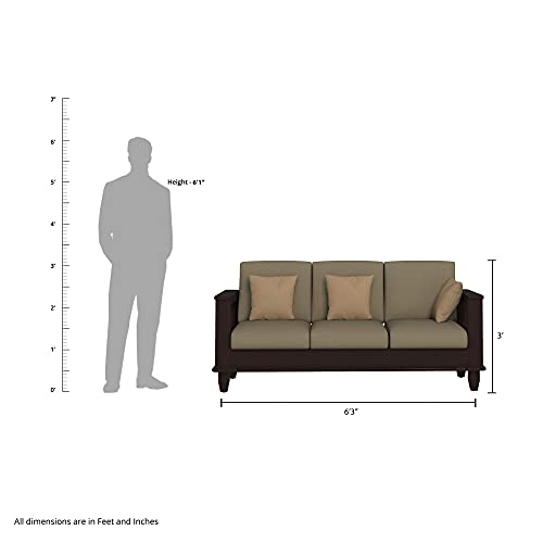 Image of Solid Sheesham Wood 6 Seater Sofa Set for Living Room Without Centre Table | Wooden 3+2+1 Six Seater Sofa Set with Cushions | Modern Sofa Set Furniture for Home, Office & Lounge | Dark Brown