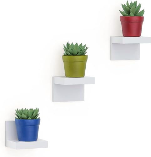 RICHER HOUSE 3er-Pack Kleine Schweberegale für die Wand 10 cm Kunststoff-Display-Leisten für Mini-Dekor Kompakter Stil Kleine Wandregale mit 2 Arten der Installation