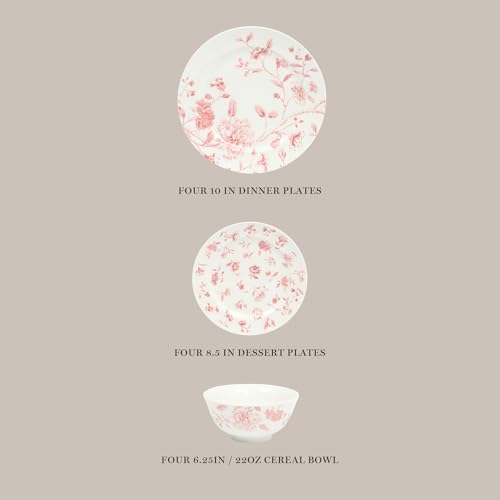 Martha-Stewart-Empress-Bouquet-12-Piece-Decorated-Porcelain-Dinnerware-Plates-and-Bowls-Set-Pink-Floral-Service-for-4-12pcs Martha Stewart Empress Bouquet 12 Piece Decorated Porcelain Dinnerware Plates and Bowls Set Pink Floral Service for 4 12pcs