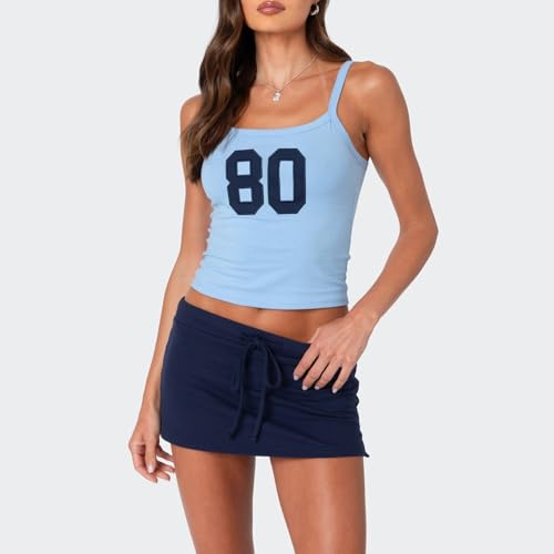 Women's Fashion Mini Skirts Solid Color Drawstring Elastic Waist Skirts Summer Casual Short Skirts (Dark Blue, M)2