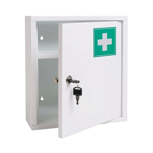 Spetebo Metall Medizinschrank - weiß - abschließbar 2 Fächer - 36 x 31 cm – Wand Arzneischrank inklusive 2 Schlüssel - Apothekerschrank Verbandskasten Medikamentenschrank Erste Hilfe Hausapotheke