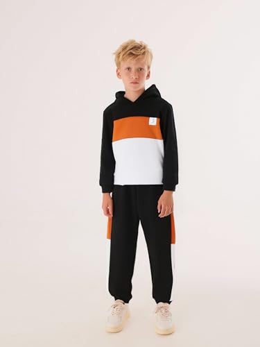Image of Boys Sweatsuit Long Sleeve Color Block Hoodie Sweatshirt and Jogger Pants 2PC Sets Fall Clothes (Sizes: 4-8)