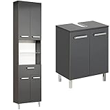 Pelipal Badezimmerschrank; 311 in Grau-Anthrazit, Glanz, 50 cm breit | hochschrank; mit 4 Türen & Waschbeckenunterschrank; 311 in Grau-Anthrazit, Glanz, 50 cm breit | Waschbeckenschrank; mit 2 Türen