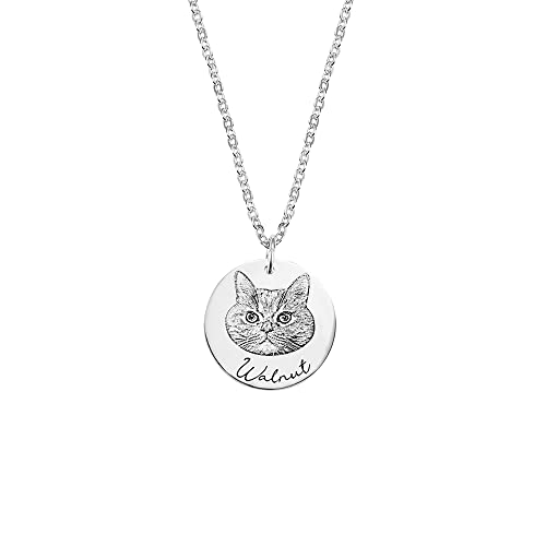BYFDIY Custom 1-5 Dog Cat Portrait Photo Necklace 925 Sterling Silver Personalised Pet Engraved Pendant Memorial Gift with Pet's Name Jewellery for Women Mom Girl Dog Lovers
