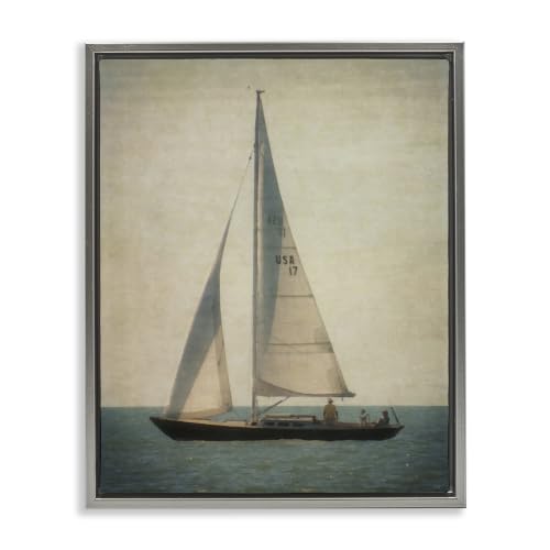 Lone Sailboat Quiet Ocean Landscape, 24 x 30 Inch Canvas in Floater Frame