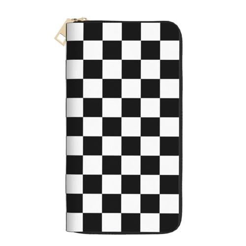 Checkered Wallet PU Leather for Women Black and White Purse Phone Credit Card Holder