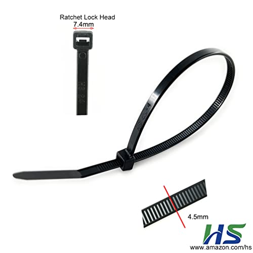 Hs Sturdy Plastic Zip Ties 8 Inch X 3/16" (Bulk-500 Count) Uv Black Cable Ties 50 Pounds Heavy Duty Self-Locking Strap Ties,Outdoor Indoor Purpose #TOP1