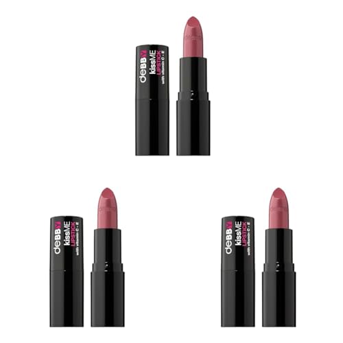 deBBY, kissME LIPSTICK Rossetto Cremoso, Formula Antiossidante con Vitamine E e C, Finish Luminoso e Pieno, Texture Leggera, Aroma Fruttato, Colore 05 Deep Rose (Confezione da 3)
