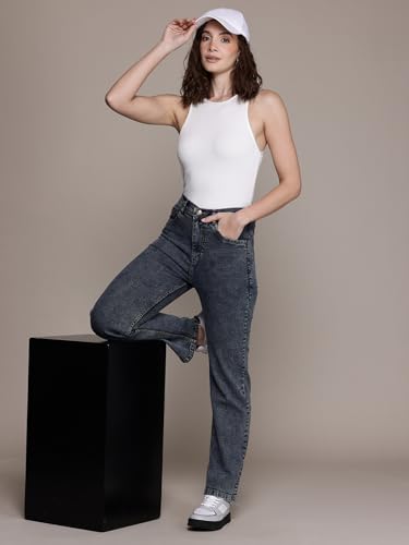Image of Nifty Womens Mid Rise Denim Stretchable Straight Fit Boyfriend Jeans