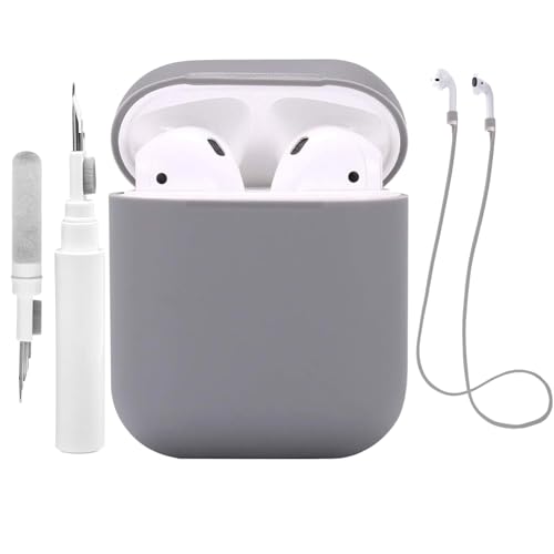 Teyomi Funda de Silicona Compatible con AirPods 2 y 1 con Kit de Limpieza, Funda Protectora Compatible con Apple AirPods 2&1 con Correa Deportiva, Funda Suave para Airpods 1&2 (Gris)