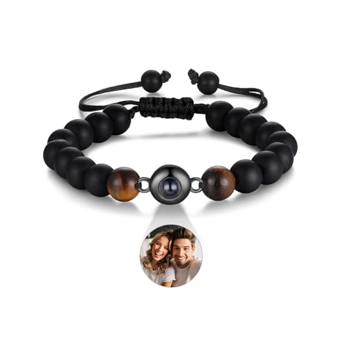 kaululu Personalized Photo Projection Jewelry Custom Bracelet with Picture Inside for Men Women Memorial Gift for Couples Mom Dad Birthday Christmas Anniversaries