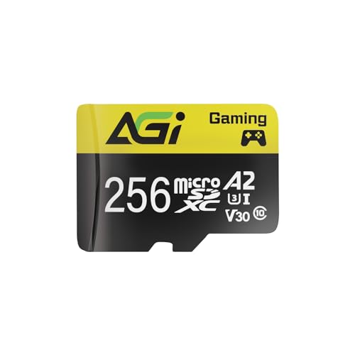 AGI TF138 Carte microSD 256 Go avec Adaptateur, et microSDXC, A2, U3, V30, Vitesse de Lecture jusqu'à 98 Mo/s pour Drone/DashCam/Appareil...
