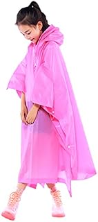 Rain Poncho For Kids, Waterproof Raincoat For Boys Girls, Resuable EVA Poncho, Drawstring Children Rainwear Rain Cape with Button and Hood, Toddler Rain Jacket For School Outdoor Hiking Travel