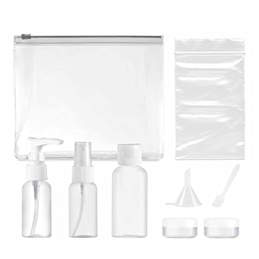 Neceser Transparente Viaje Avión de Aseo Personal con Botes Rellenables para Líquidos y Maquillaje I Kit de Viaje Organizador de Plástico para la Maleta Cabina para Hombre y Mujer