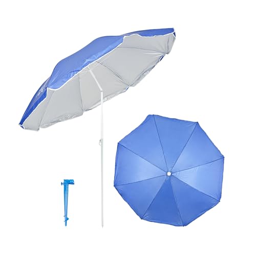 Etrexonline Sombrilla de playa Plegable, Inclinable, Protección Solar, Incluye Bolsa de Viaje Soporte - Azul Ø200cm