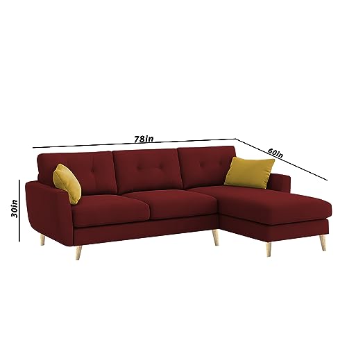 Image of BRAXTON Lindel RHS 4 Seater L Shape Sofa Set for Living Room (Maroon) Premium Velvet Fabric Sofa
