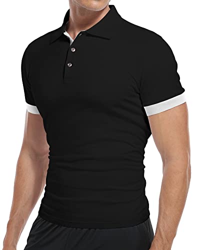 KUYIGO Men Short Sleeve Polo Shirts Slim Fit Basic Designed Shirt Tops2