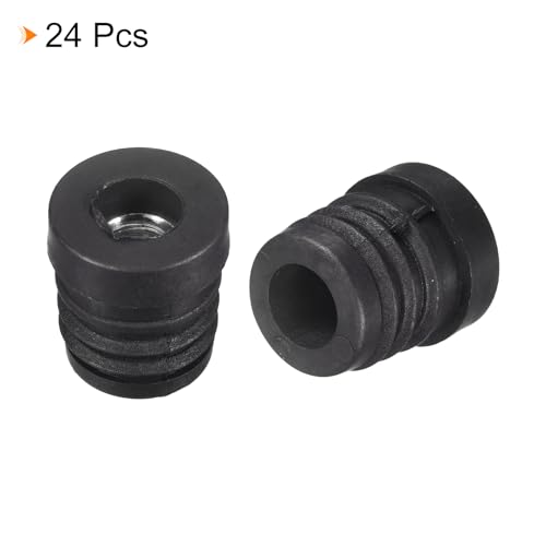 Image of uxcell 24Pcs Plastic Threaded Tube Inserts with M8 Thread, for 19mm /0.75 inch OD Round Tube, Adjustable Round Black Plastic Plug Caster Insert Chair End Caps Furniture Leg Plug