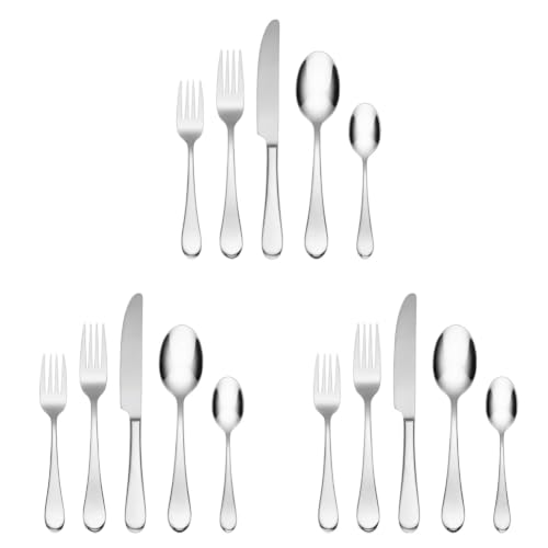 Oneida Icarus 45-Piece Flatware Set, Service for 8, Silver, 45 Piece (Pack of 3)