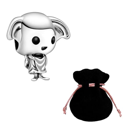 JABEDE Charm in argento S925 ispirato alla Saga di Harry, compatibile con braccialetti delle principali marche, con elegante borsa nera - Ideale per San Valentino (dobby)