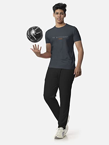 Image of BULLMER Black Trendy Typographic Printed Round Neck Half Sleeve Tshirt for Men