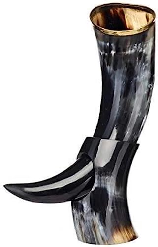 Nautical Replica Hub Chope à bière Viking en corne avec support - Chope médiévale africaine - Cadeau de mariage - Pour homme et femme - Finition naturelle rustique vintage - Décoration d'intérieur