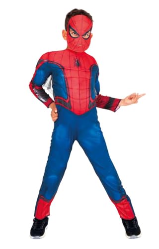 Rubies Disfraz Spiderman USM Deluxe para niños y niñas, Jumpsuit con pecho musculoso y máscara, Licencia Oficial Marvel, Spider-man para Carnaval, Navidad, Halloween, cumpleaños y regalos
