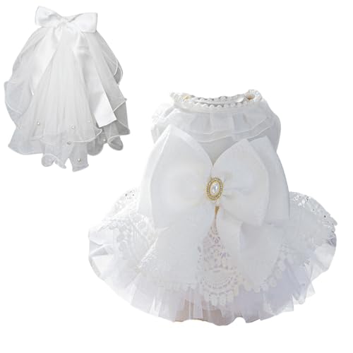 BT Bear Robe de mariée pour chien avec serre-tête, costume de mariée en dentelle pour chiens de...