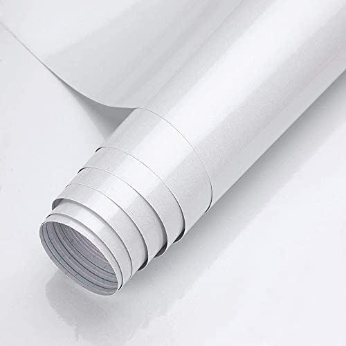 Cahomo 2 Rouleau 5.5 × 0.61M Papier Adhesif, PVC adhésif Film Sticker Mural Etanche Décoration pour Armoire Cuisine Meuble Blanc Cover