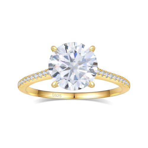 2CT CZ Round Cut Engagement Rings for Women,Women’s 925 Sterling Silver Solitaire Wedding Bands Engagement Promise Rings for Her with 18K Yellow Gold Plated Size 6