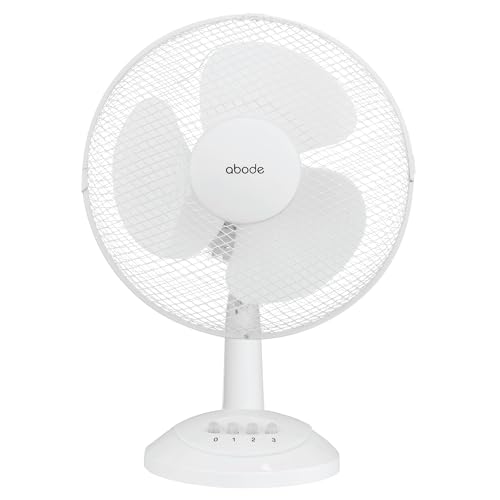 Abode 12 Inch Lightweight Portable Desk Fan 3 Speeds Wide-Angled Oscillation Powerful Airflow Quiet Operation Perfect for Bedroom or Office White - APDF1221-AZ