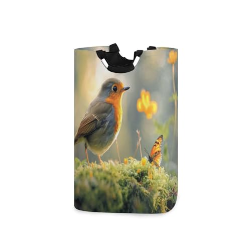 Jihqo Laundry Hamper Basket Cute Forest Bird Collapsible Nursery Storage Bin Waterproof Clothing Baskets for Home Bedroom Bathroom Washing Room
