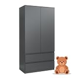 meble masztalerz Armadio Cameretta da Letto con 2 Cassetti Larghezza 90 cm - Cameretta Bambina - Armad Camera Letto Moderni - Guardaroba Armadio - Antracite - 180x90x50cm