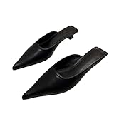 Women's Slingback Kitten High Heels Pointed Toe Closed Slip-On Mules Women's Fashion Backless Formal Slippers (Black,7)