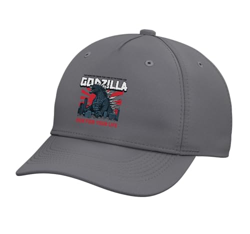 Monster - Godzilla Run for Your Life Adjustable Printed Baseball Hat, Slate Grey