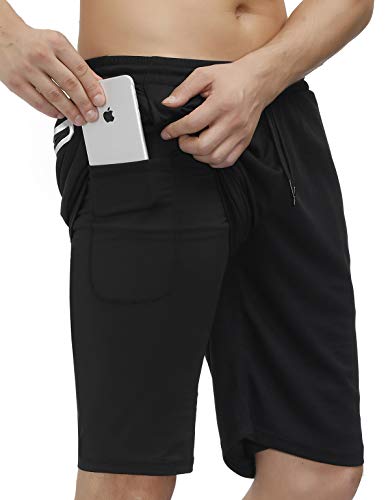 bonim Mens 2 in 1 Running Shorts, Quick Dry Workout Athletic Shorts with Pocket & Towel Loop Black Medium
