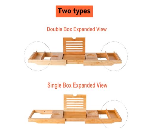 Bandeja extensible de bambú para bañera de madera ajustable de 75 a 109 cm, perfecta para velas, toallas, libros, teléfonos de vino, accesorio ideal para ducha (caja doble: bambú)