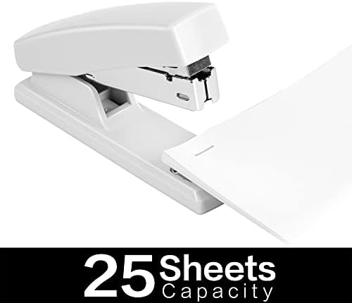 Stapler, Desktop Staplers with 640 Staples, 25 Sheet Capacity, White