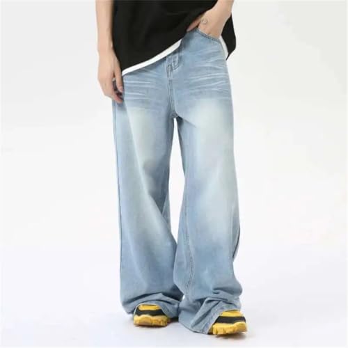 Men's High Street Denim Pants Washed Crease Pockets Trousers Loose Jeans3