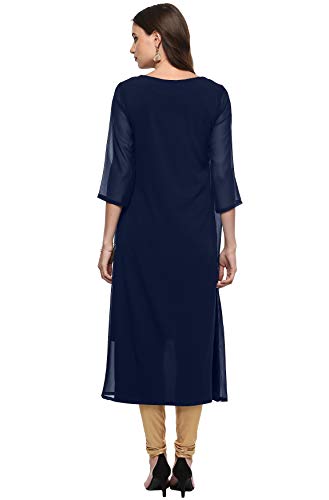 Image of Janasya Women's Poly Crepe Jacket Style A-line Kurta