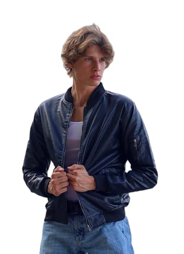 Classic Vegan PU Leather Bomber Jacket, Black